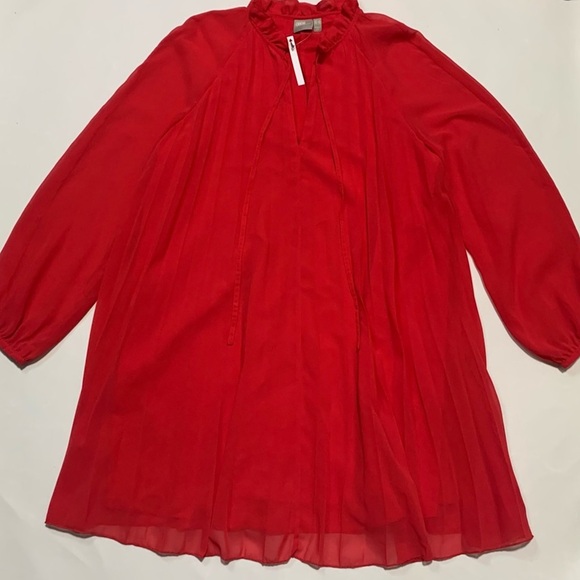 ASOS Red Chiffon Pleated Trapeze Dress w. Ruffle Neckline & Tie - Size 10 - Picture 12 of 16